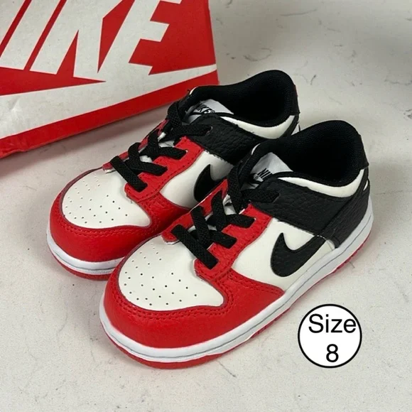 Nike Dunk Low NBA 75th Anniversary Chicago Toddler DC9562-100 Red Black Size 8 - Picture 1 of 16